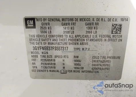 2015 Cadillac Srx Luxury Collection из США, поврежденный, VIN 3GYFNEE37FS557317